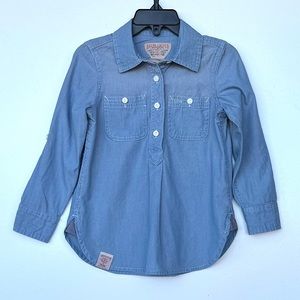 RALPH LAUREN Girl's Pullover Button Chambray Denim Shirt Top Cotton Blue 4 4T